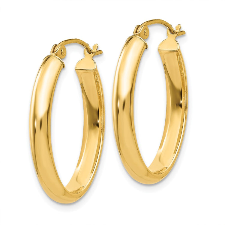 14k 3.5x16mm Polished Oval Tube Hoop Earrings