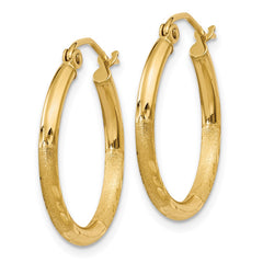 14k 2x20mm Satin Diamond-cut Round Tube Hoop Earrings
