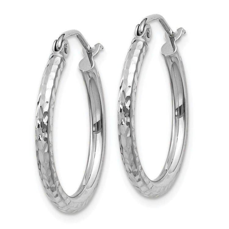14k White Gold 2x20mm Diamond-cut Round Tube Hoop Earrings