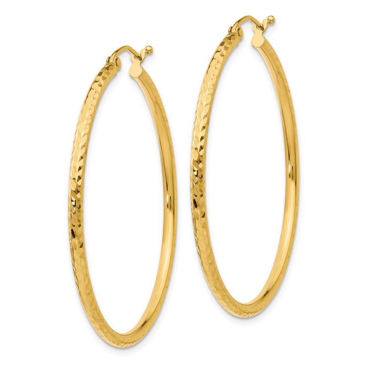 14k 2x40mm Diamond-cut Round Tube Hoop Earrings