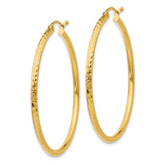 14k 2x40mm Diamond-cut Round Tube Hoop Earrings
