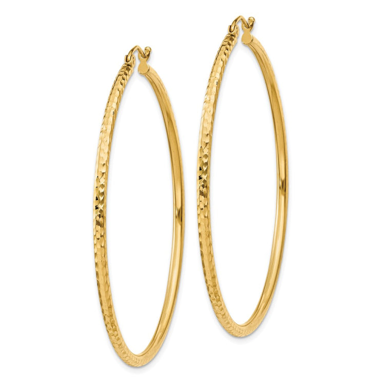 14k 2x50mm Diamond-cut Round Tube Hoop Earrings