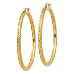 14k 3x50mm Diamond-cut Round Tube Hoop Earrings