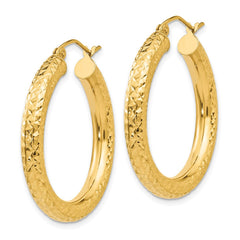 14k 4x30mm Diamond-cut Round Tube Hoop Earrings