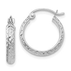 14K White Gold 2.8x15mm Diamond-cut Tube Hoop Earrings