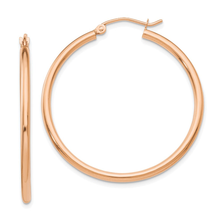 14k Rose Gold 2x35mm Polished Lightweight Tube Hoop Earrings