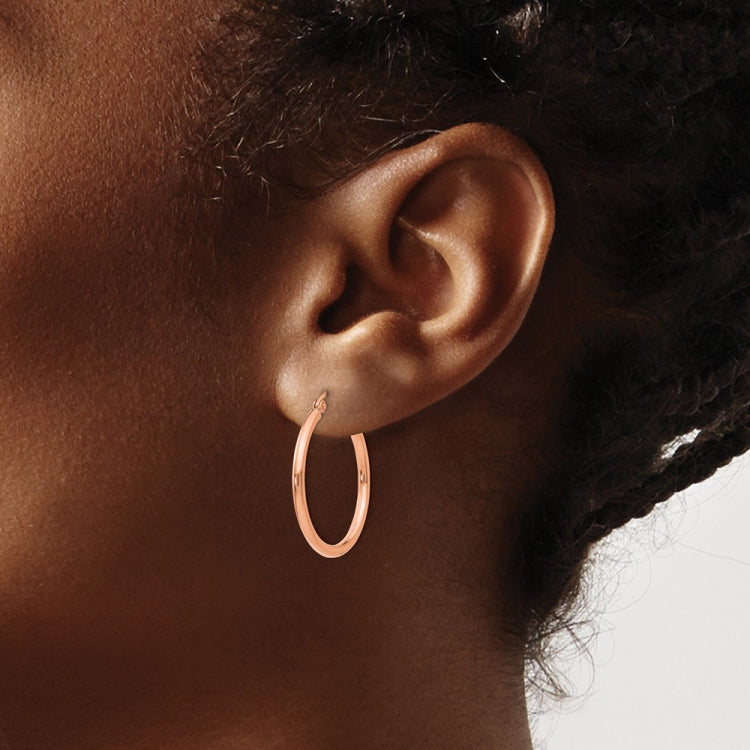 14k Rose Gold 2x25mm Polished Lightweight Tube Hoop Earrings