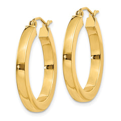14k 3x25mm Polished Square Tube Hoop Earrings