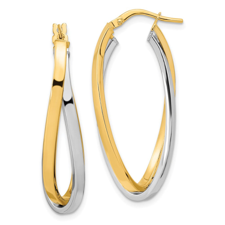 14k Two Tone Polished Oval Double Hoops