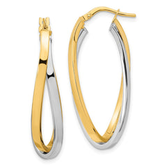 14k Two Tone Polished Oval Double Hoops