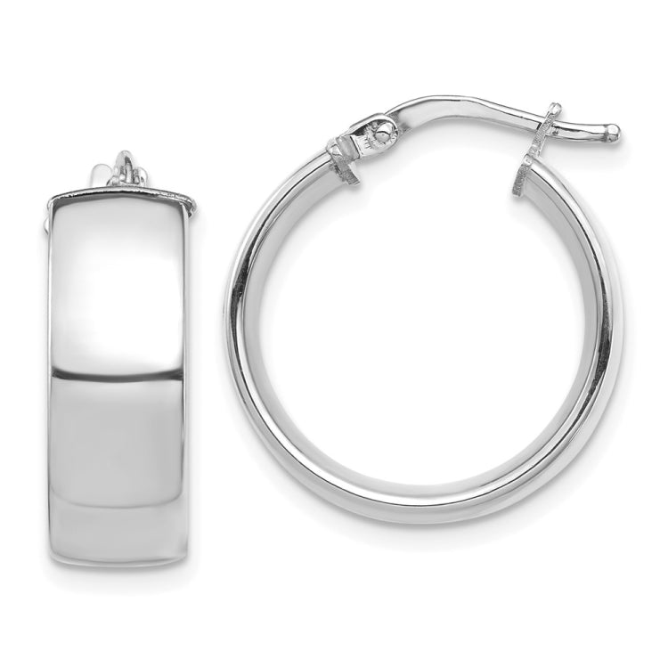 14k White Gold 7x20mm High Polished Tube Hoop Earrings