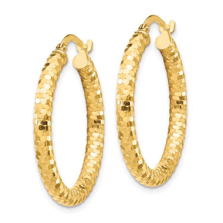 14K 3x27mm Diamond-cut Tube Hoop Earrings