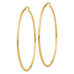 14k 2x70mm Polished Lightweight Round Tube Hoop Earrings