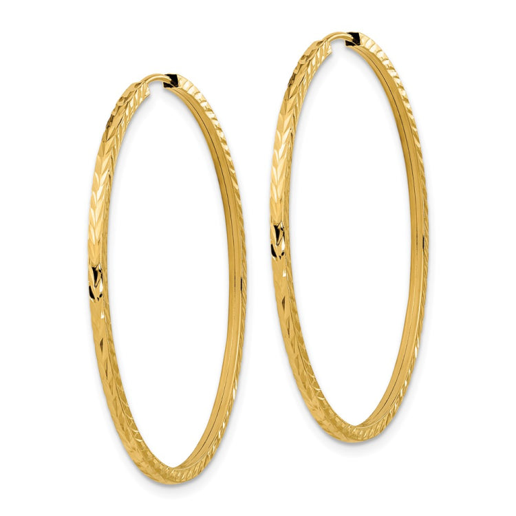 14k 1.35x40mm Diamond-cut Square-Tube Endless Hoop Earrings