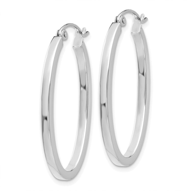 14k White Gold 2x30mm Polished Oval Tube Hoop Earrings