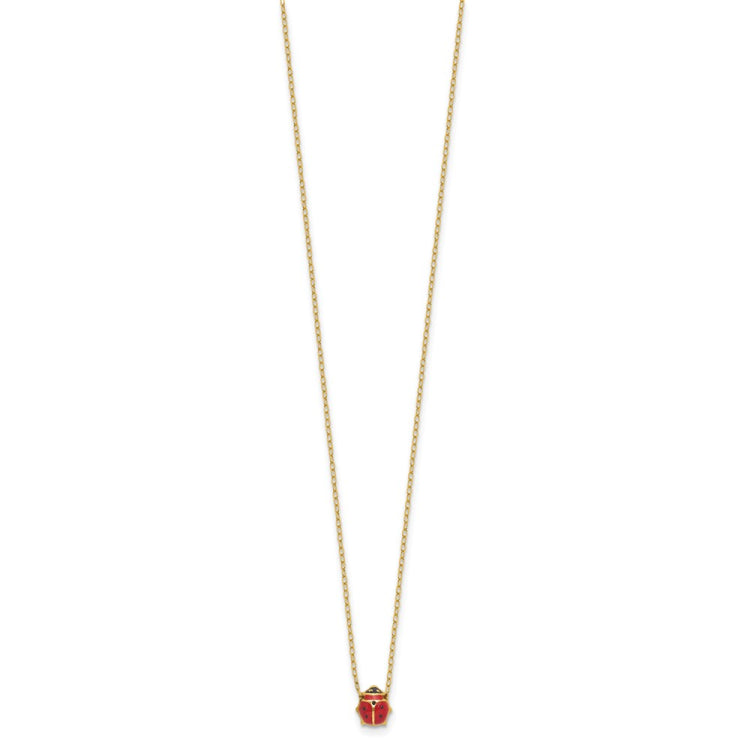 14k Polished Red and Black Enameled Ladybug 17 inch Necklace Plus 1 inch Extender