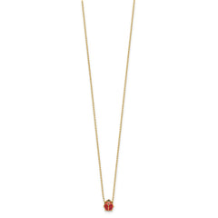 14k Polished Red and Black Enameled Ladybug 17 inch Necklace Plus 1 inch Extender