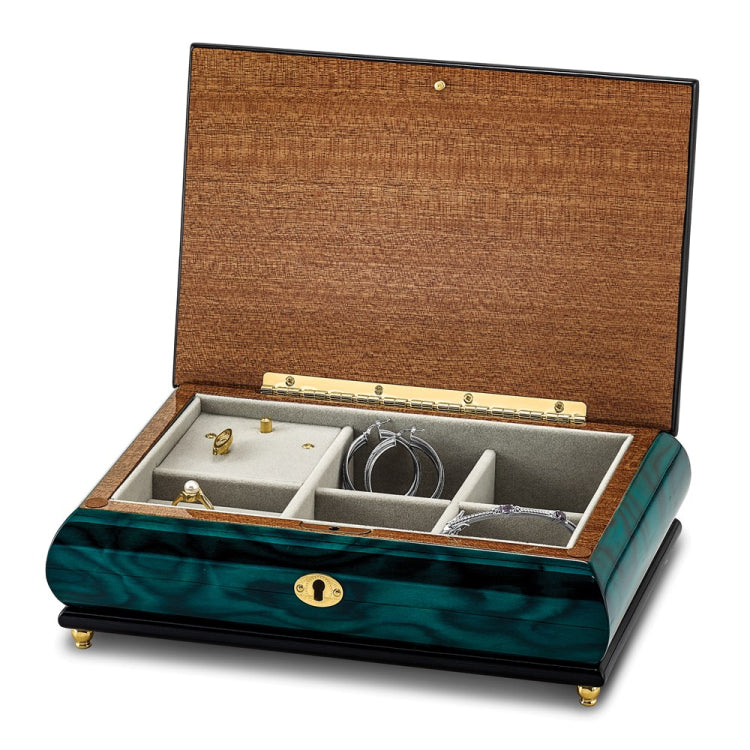 Luxury Giftware Green Walnut Burl Veneer with Mother of Pearl Inlay Locking Wooden (Plays Waltz of the Flowers) Music Box with Velveteen Lining