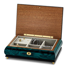 Luxury Giftware Green Walnut Burl Veneer with Mother of Pearl Inlay Locking Wooden (Plays Waltz of the Flowers) Music Box with Velveteen Lining