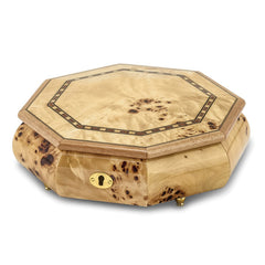 Luxury Giftware Walnut Burl Veneer with Scrolled Inlay Octagonal Locking Wooden (Plays Waltz of the Flowers) Music Box with Velveteen Lining