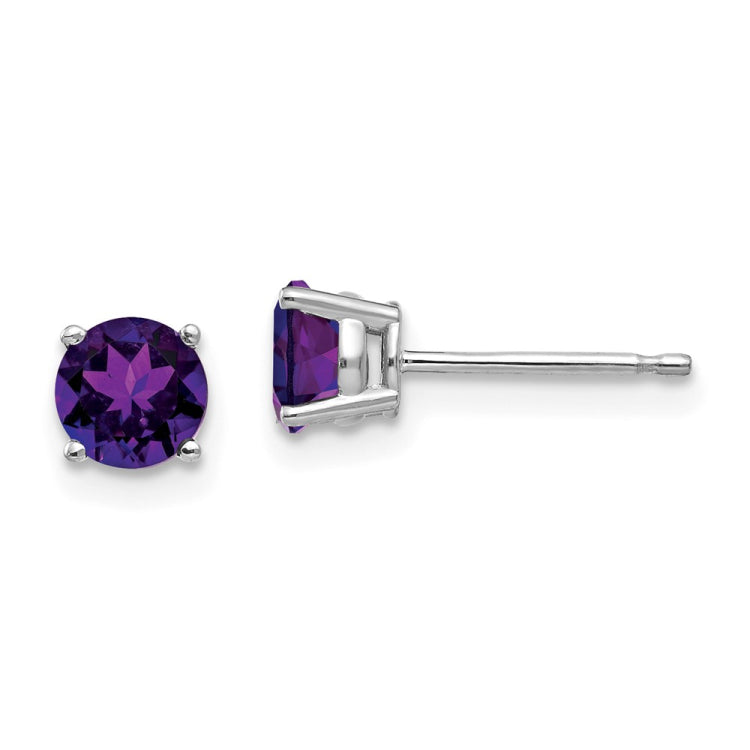 14k White Gold 5mm Round Amethyst Post Earrings