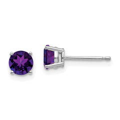 14k White Gold 5mm Round Amethyst Post Earrings