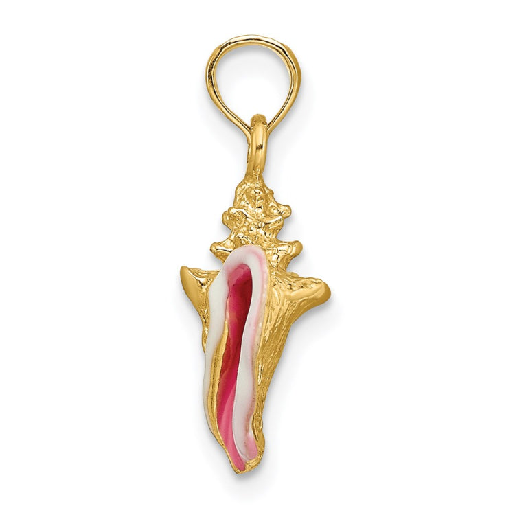 14k Pink and White Enameled 3-D Conch Shell Pendant