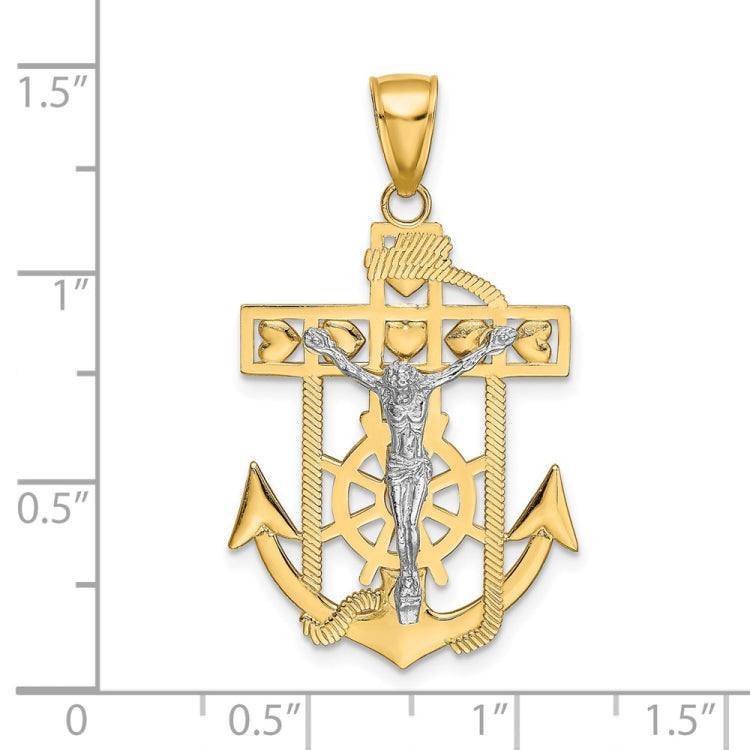 14k Two-tone Mariners Crucifix Pendant
