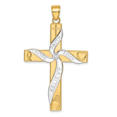 14K and White Rhodium Large HOPE FAITH LOVE BELIEVE Cross Pendant