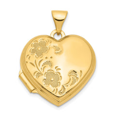 14K Polished Floral 18mm Heart Locket