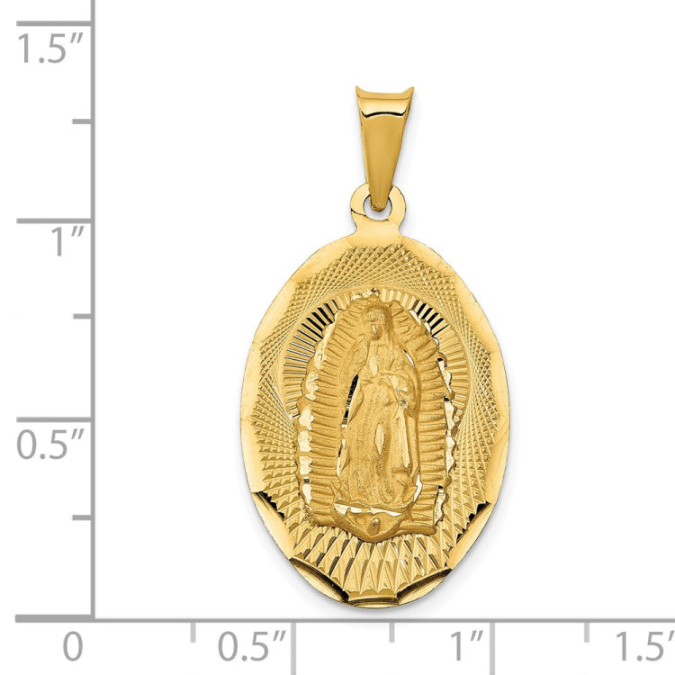 14K Polished Diamond-cut Solid Our Lady Of Guadalupe Oval Pendant