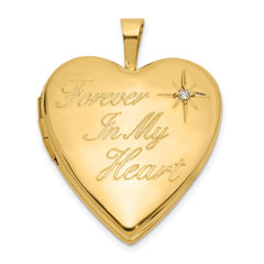 14K Polished Diamond FOREVER IN MY HEART Script 20mm Heart Locket