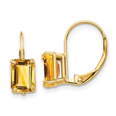 14k 7x5mm Emerald-cut Citrine Leverback Earrings