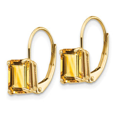 14k 7x5mm Emerald-cut Citrine Leverback Earrings