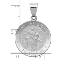 14k White Gold Polished and Satin Hollow St Christopher Medal Round Pendant