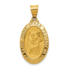 14k Polished and Satin Hollow St. Christopher Medal Oval Pendant