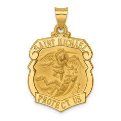 14k Polished and Satin Hollow Large St. Michael Medal Badge Pendant