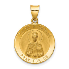 14k Polished and Satin Hollow St Nicholas Medal Round Pendant