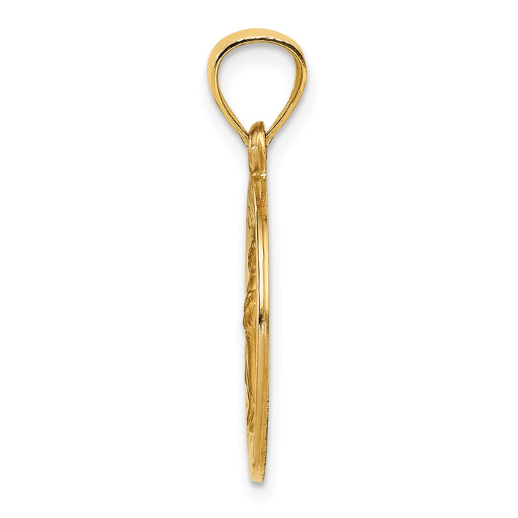 14k Polished and Satin Hollow St Raphael Medal Round Pendant