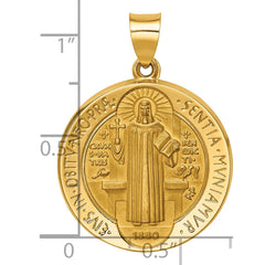 14K Polished and Satin St. Benedict Reversible Hollow Medal Pendant