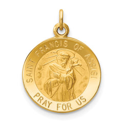 14k Polished and Satin Solid Saint Francis of Assisi Medal Round Charm