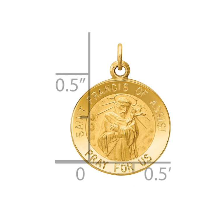 14k Polished and Satin Solid Saint Francis of Assisi Medal Round Charm