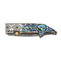 Damascus Steel 256 Layer Folding Blade Abalone Handle Knife