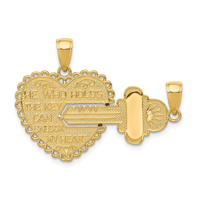 14K Polished 2-Piece Break-Apart HE WHO HOLDS THE KEY CAN UNLOCK MY HEART Charm