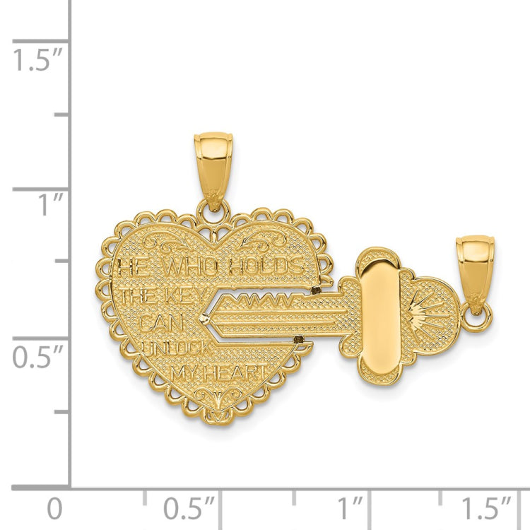 14K Polished 2-Piece Break-Apart HE WHO HOLDS THE KEY CAN UNLOCK MY HEART Charm