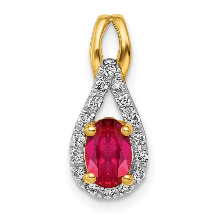 14k Diamond and .50 Oval Ruby Teardrop Halo Pendant