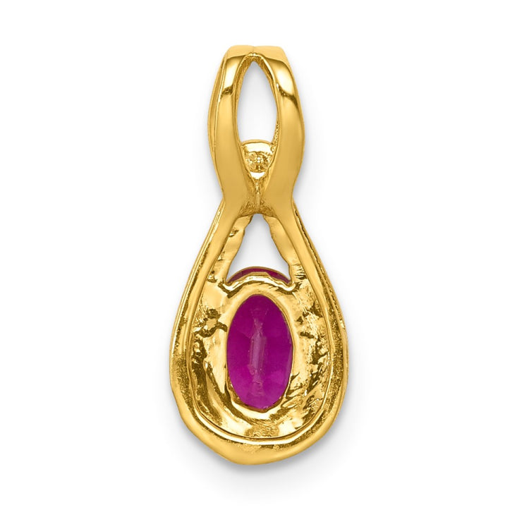 14k Diamond and .50 Oval Ruby Teardrop Halo Pendant