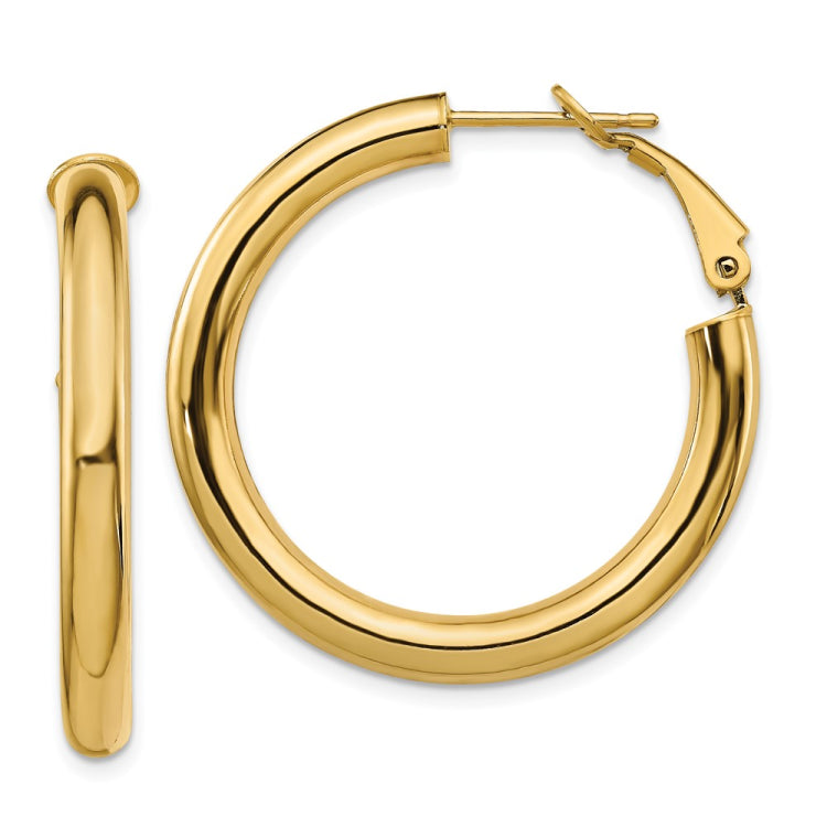 14k 4x35mm Polished Round Omega Back Tube Hoop Earrings