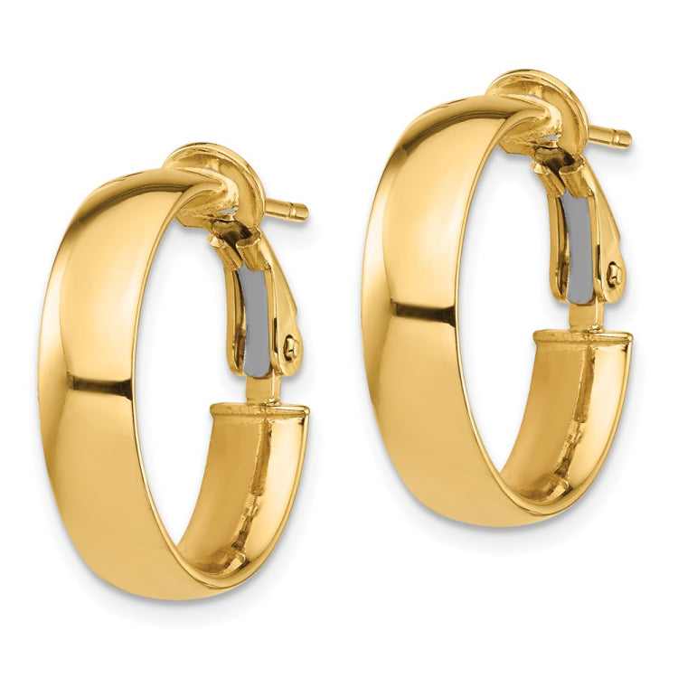 14k 5x20mm High Polished Flat Tube Omega Back Hoop Earrings