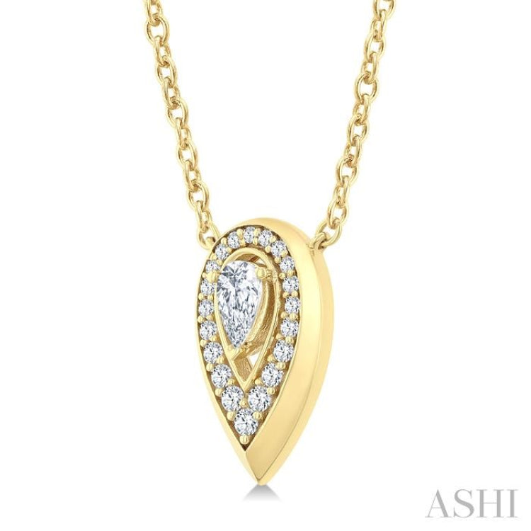 1/3 Ctw Open Window Pear and Round Cut Golden Glow Diamond Fashion Pendant With Chain in 14K Yellow Gold